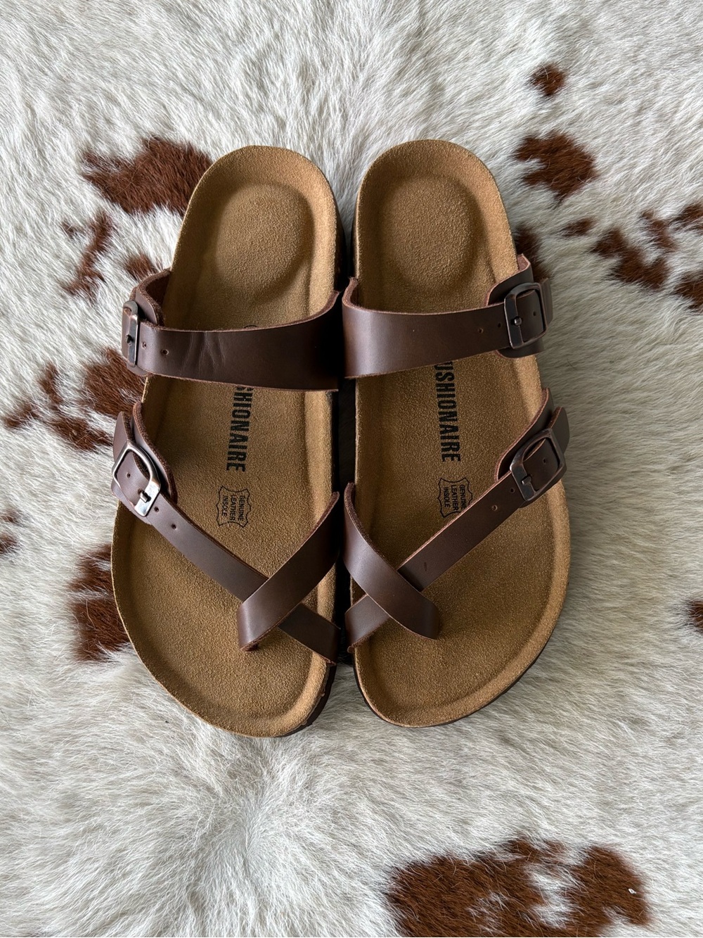 Cushionaire women's Luna Leather Double Strap Sandals